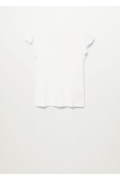 MANGO Woman Γυναικείο βαμβακερό μπλουζάκι με λευκό βολάν