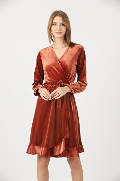 Swass İnce Düz Kadife Elbise