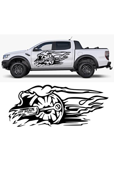 Melek Pazarı 30x12 Cm Siyah - Alevli Piston Off Road Araba Sticker