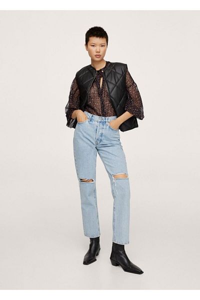 MANGO Woman Women's Black Printed Chiffon Blouse