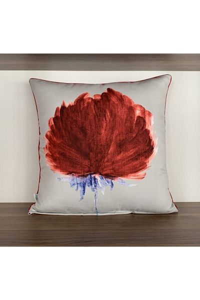 KIRLENTİM E75 Gray Floor Burgundy Flower Edges Piping Double Sided Patterned Throw Pillow Cover