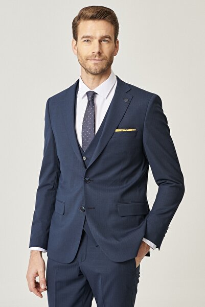 ALTINYILDIZ CLASSICS Чоловічий темно-синій екстра-слім-фіт, вузький крій, з візерунком, водонепроникний піджак, нано-костюм