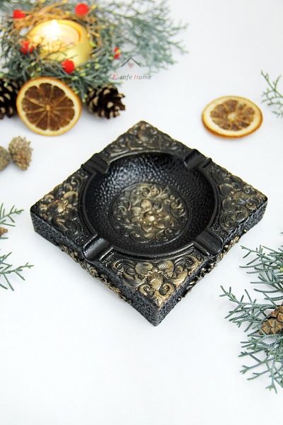 Esafe Home Bronze Antique Motif Concrete Square Ashtray / Panties