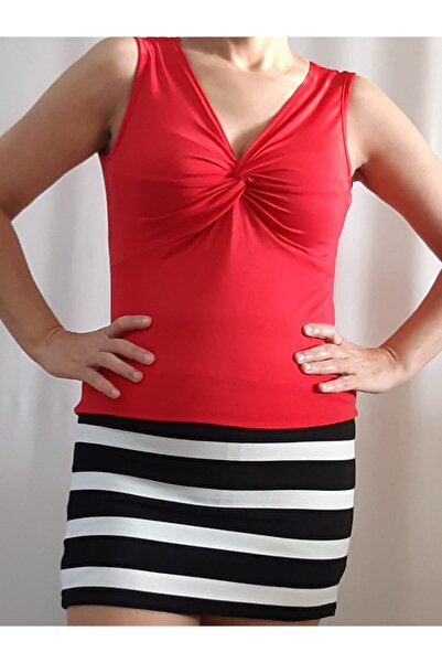 Mertcan Butik Red Combed Cotton T-Shirt with Twist Collar