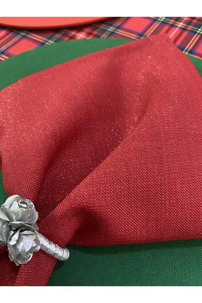 Zeren Home Linen Look Glitter Napkin Dark Red 35 X 35