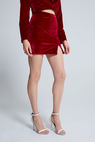BERFUĞ KIRAN Slit Detailed Velvet Skirt