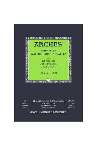 Arches دفتر ملاحظات بلوك بالألوان المائية بالضغط البارد 185 جم 15 ورقة 21x29.7
