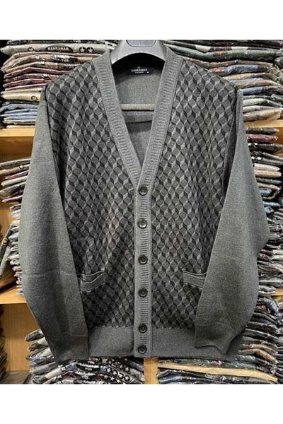 HMZ GİYİM Men's Buttoned Patterned Winter Dad Cardigan