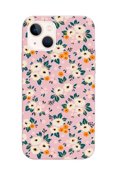 Spoyi Iphone 13 Uyumlu Çiçek Bahçesi Tasarımlı Pudra Lansman Telefon Kılıfı