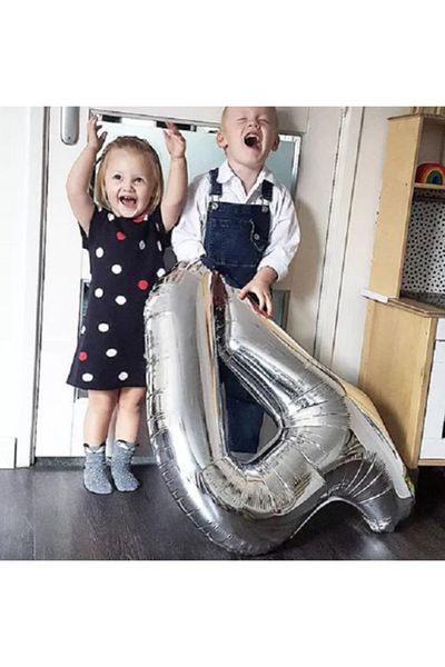 Parti dolabı 100 Cm Silver Large Foil 4 Number Balloon 40inc