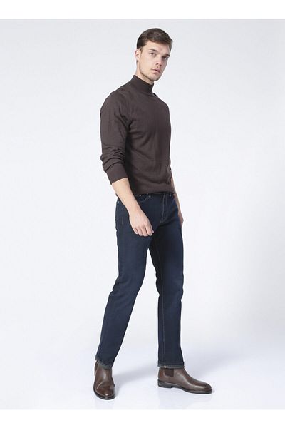 Fabrika Half Fisherman Basic Plain Brown Melange Men's Sweater