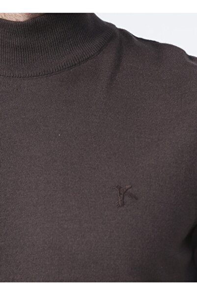 Fabrika Half Fisherman Basic Plain Brown Melange Men's Sweater