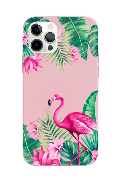 Spoyi iPhone 13 Pro Compatible Tropical Flamingo Design Powder Launch Phone Case