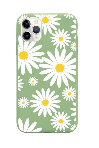 Spoyi iPhone 11 Pro Max Compatible Big Daisy Design Green Launch Phone Case