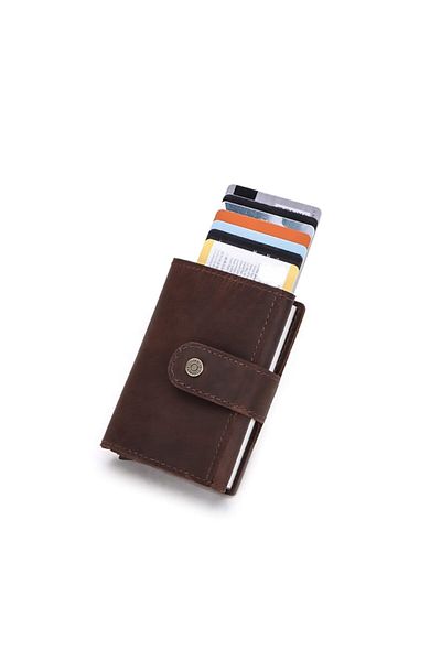 Contact’S Контакти Oliveri - Мъжки картодържател от антична естествена кожа с RFID механизъм, кафяв - Портфейл