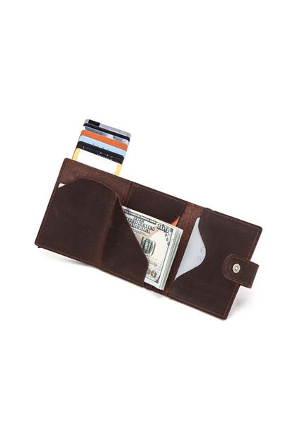 Contact’S Контакти Oliveri - Мъжки картодържател от антична естествена кожа с RFID механизъм, кафяв - Портфейл