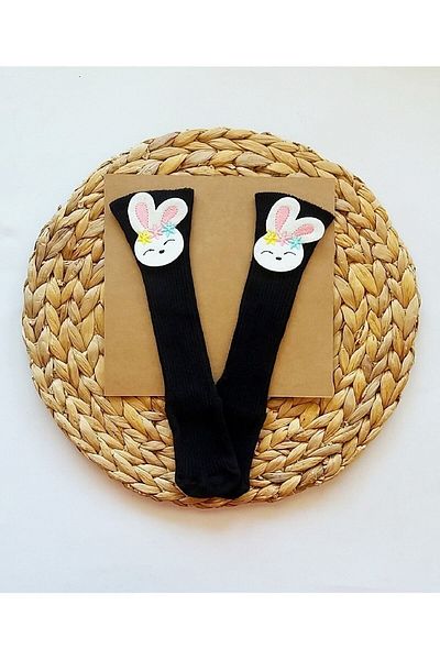 Asa Bebek Çocuk Baby Girl Knee-Cuff Socks with Rabbit Felt Decoration