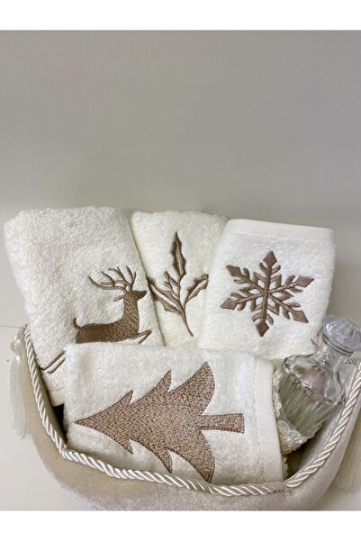 cantasarım ev tekstili 4’lü Happy New Year Nakışlı El Havlu Set