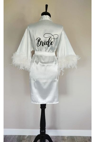Lasilla Bride, Bridal Morning Gown Sleeves Feathered