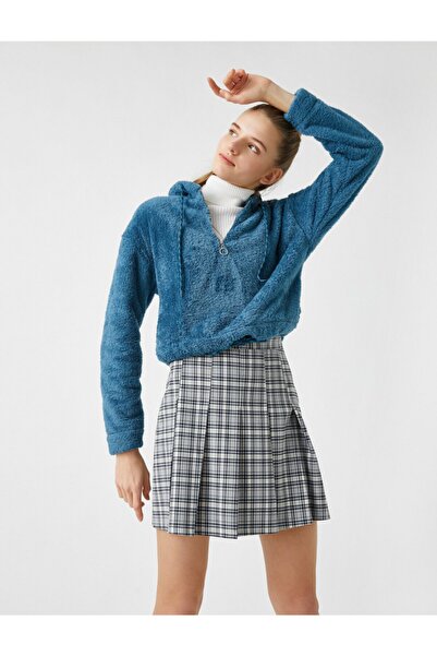 Koton Kapüşonlu Fermuarlı Peluş Sweatshirt