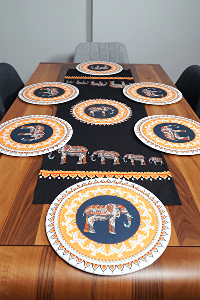 Viemso Ethnic Elephant Patterned Runner Set of 6 Charger Plates