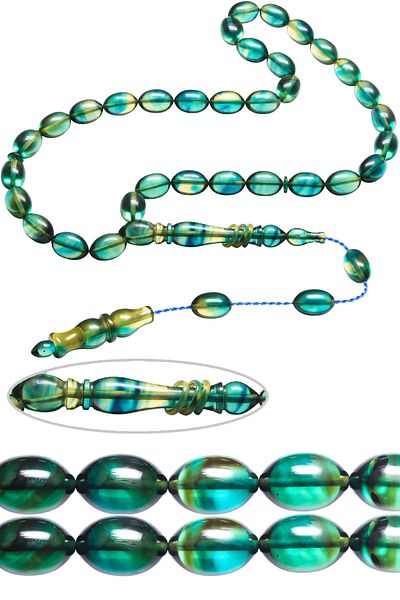 Tesbih Atölyesi Turquoise Transparent Colored Beaded Cut Rosary - Master Workmanship, Systemed Fire Amber