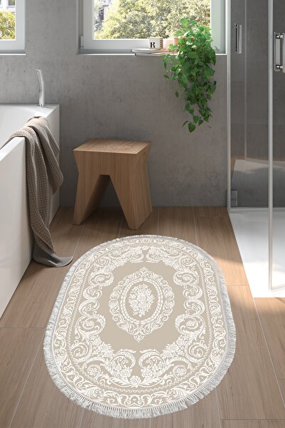 Alanur Home Eko Trend Djt Banyo Paspası Yıkanabilir Kaymaz Taban 747 Oval Klasik Bej