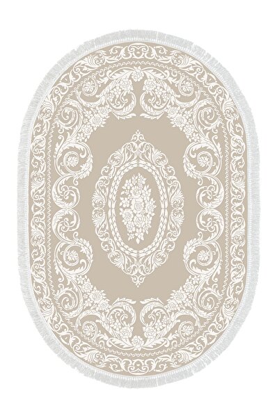 Alanur Home Eko Trend Djt Banyo Paspası Yıkanabilir Kaymaz Taban 747 Oval Klasik Bej