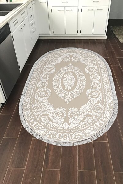 Alanur Home Eko Trend Djt Banyo Paspası Yıkanabilir Kaymaz Taban 747 Oval Klasik Bej