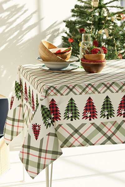 AYSHOME Ays Home Plaid Pine Tree Patterned New Year Tablecloth