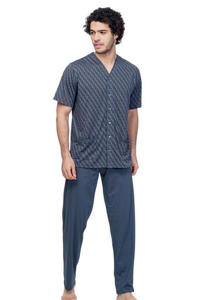 Çift Kaplan 8612 Jacquard Buttoned Front Men's Pajama Set