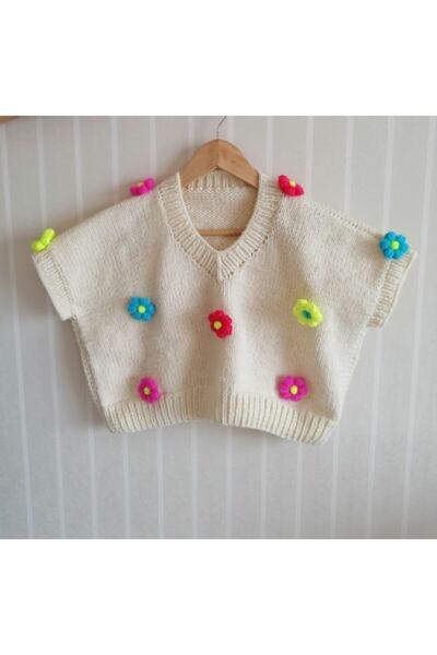 AKCstore El Örme Çiçekli Yün Süveter Sweater