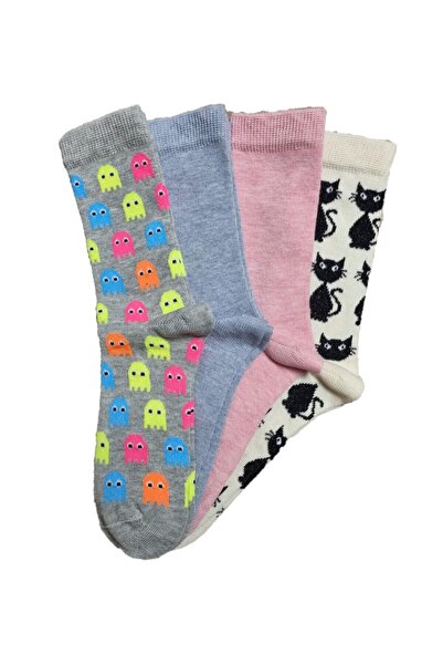 Doğanay 4'lü Dikişsiz Çocuk Çorap Yüksek Pamuklu Likralı Soft Dört Mevsim