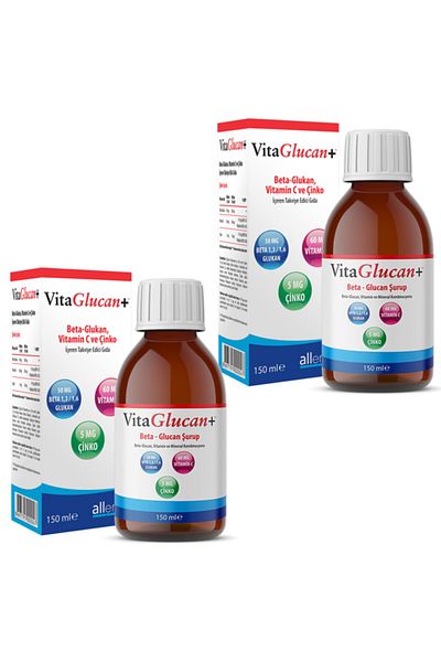 Allergo Vitaglucan+ 150 ml Syrup - 2 Pieces, Beta Glucan + Vitamin C + Zinc