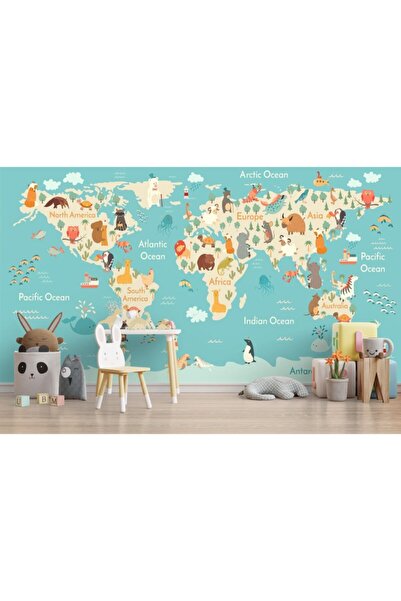 adalidekor Çocuk Odası Duvar Kağıdı Dünya Haritası