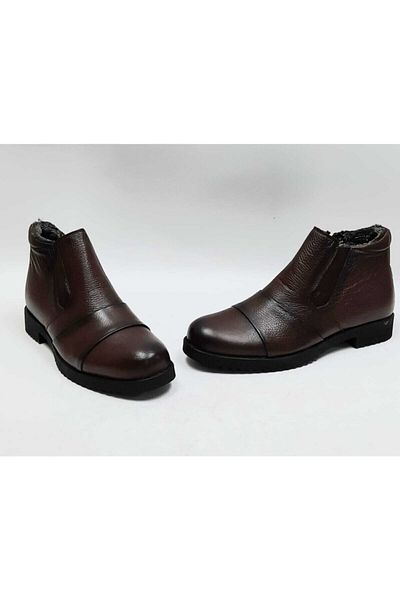 ATA COMFORT 480 Καφέ γνήσιο δέρμα μάλλινες καθημερινές ανδρικές κλασικές μπότες με φερμουάρ