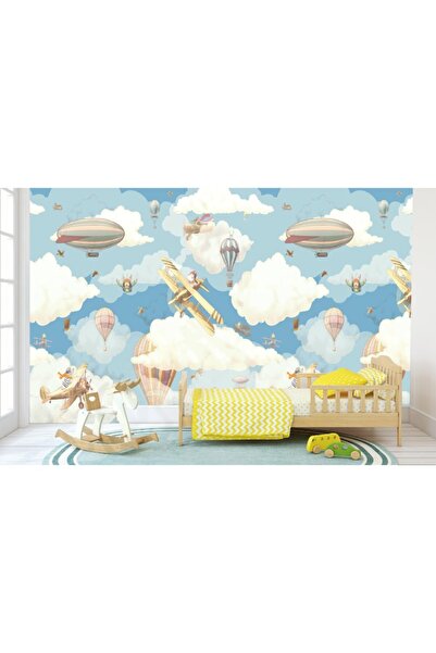 umut gergi tavan Uçak Ve Balon Desenli Duvar Kağıdı Tek Parça