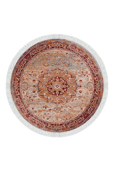 Alanur Home Eko Trend Dijital Kaymaz Taban Salon Halısı P1356 Yuvarlak Vintage Kırmızı