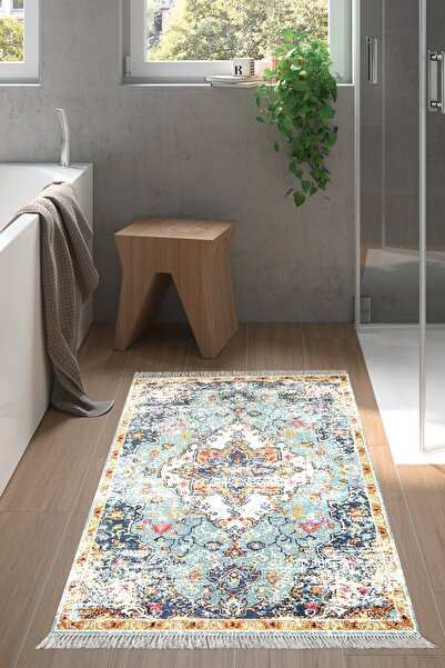 Alanur Home Eko Trend Djt Banyo Paspası Yıkanabilir Kaymaz Taban M12290 Vintage Mavi