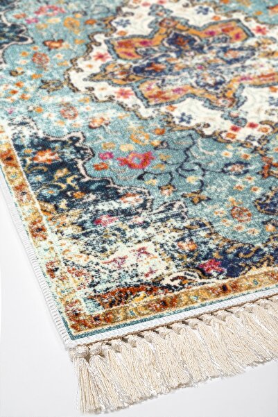 Alanur Home Eko Trend Djt Banyo Paspası Yıkanabilir Kaymaz Taban M12290 Vintage Mavi