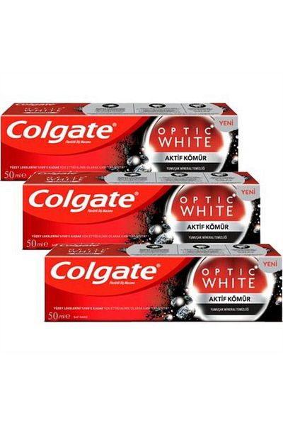 Colgate Optic White Activated Charcoal Soft Mineral Cleansing Whitening Toothpaste 50 ml 3 Pieces
