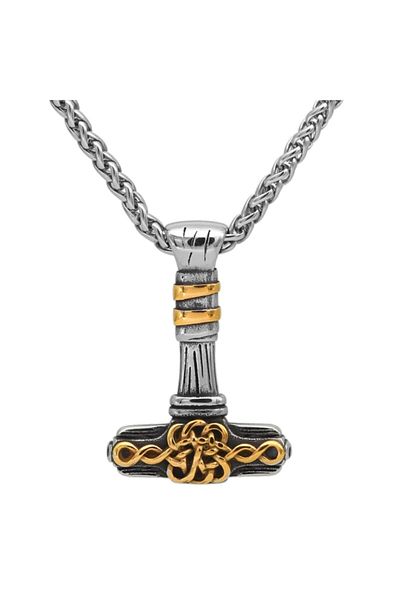 Viking Thor Mjollnir Nordic Scandinavian Embroidered & Braided Chain 316l Men's Steel Necklace