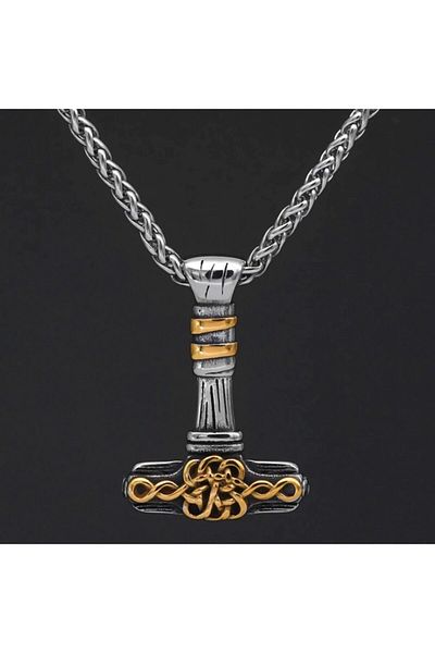 Viking Thor Mjollnir Nordic Scandinavian Embroidered & Braided Chain 316l Men's Steel Necklace