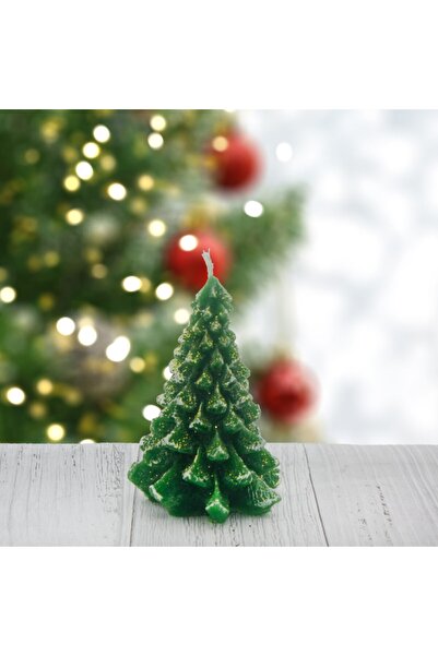 mutlu adım 9cm Çam Ağacı Mum Yılbaşı Üstü Simli Kısa