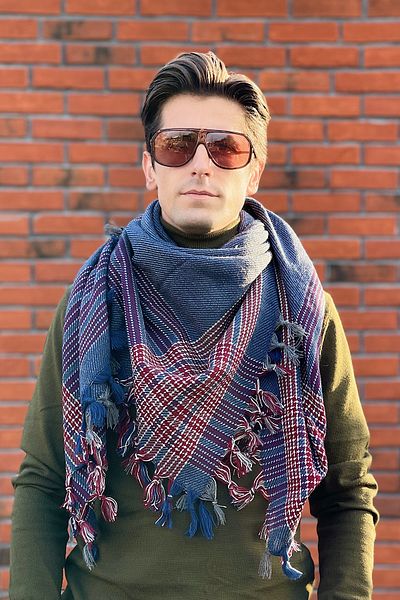Pinart Hand-Woven Winter Wool Shawl Navy Blue-grey Base 130*130cm Shmn0184