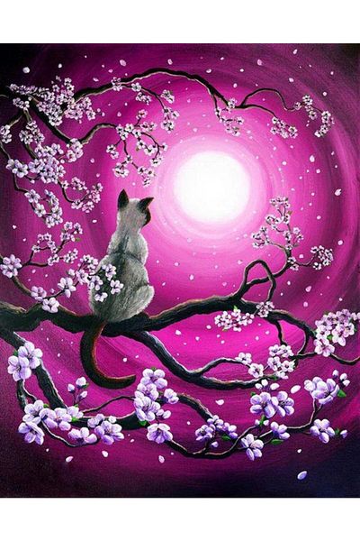 MARCEL SANAT Pink Cat in the Scenery Marcel Art Diamond Mosaic Painting 41x51cm