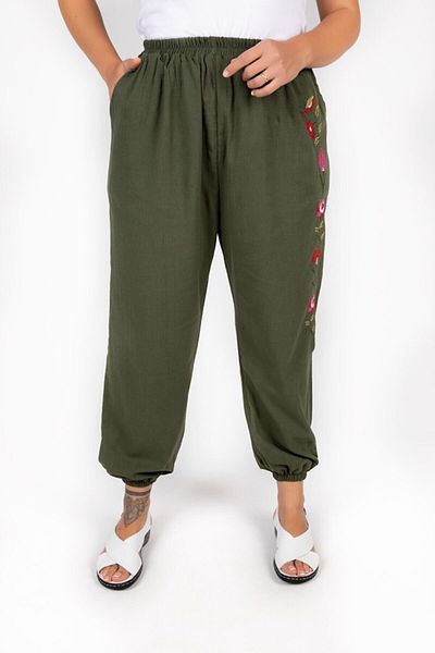ÇIKRIKÇI TEKSTİL ŞİLE BEZİ Şile Cloth Embroidered Trousers Khaki