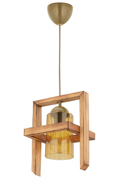 BCD TASARIM AYDINLATMA Wooden Single Twoline Pendant Lamp - Chandelier Natural Gold Lampholder, Stylish Design
