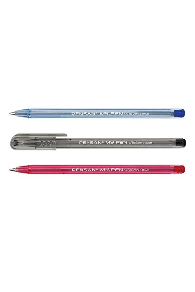 Pensan My Pen Tükenmez Kalem 1 mm Mavi Siyah Kırmızı 130'lu Karışık Stand