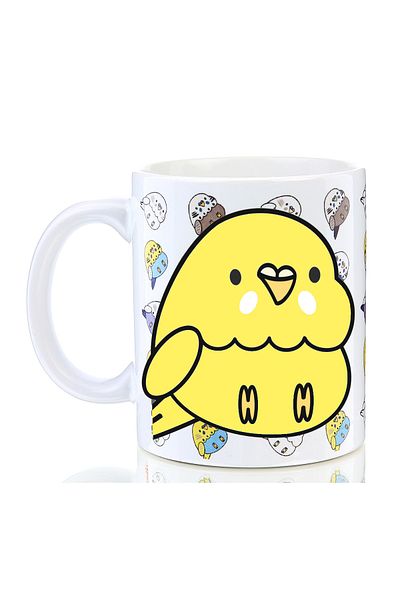 Kuşarkadaşım Yellow Budgie Cup - Back Patterned Gift Bird Mug